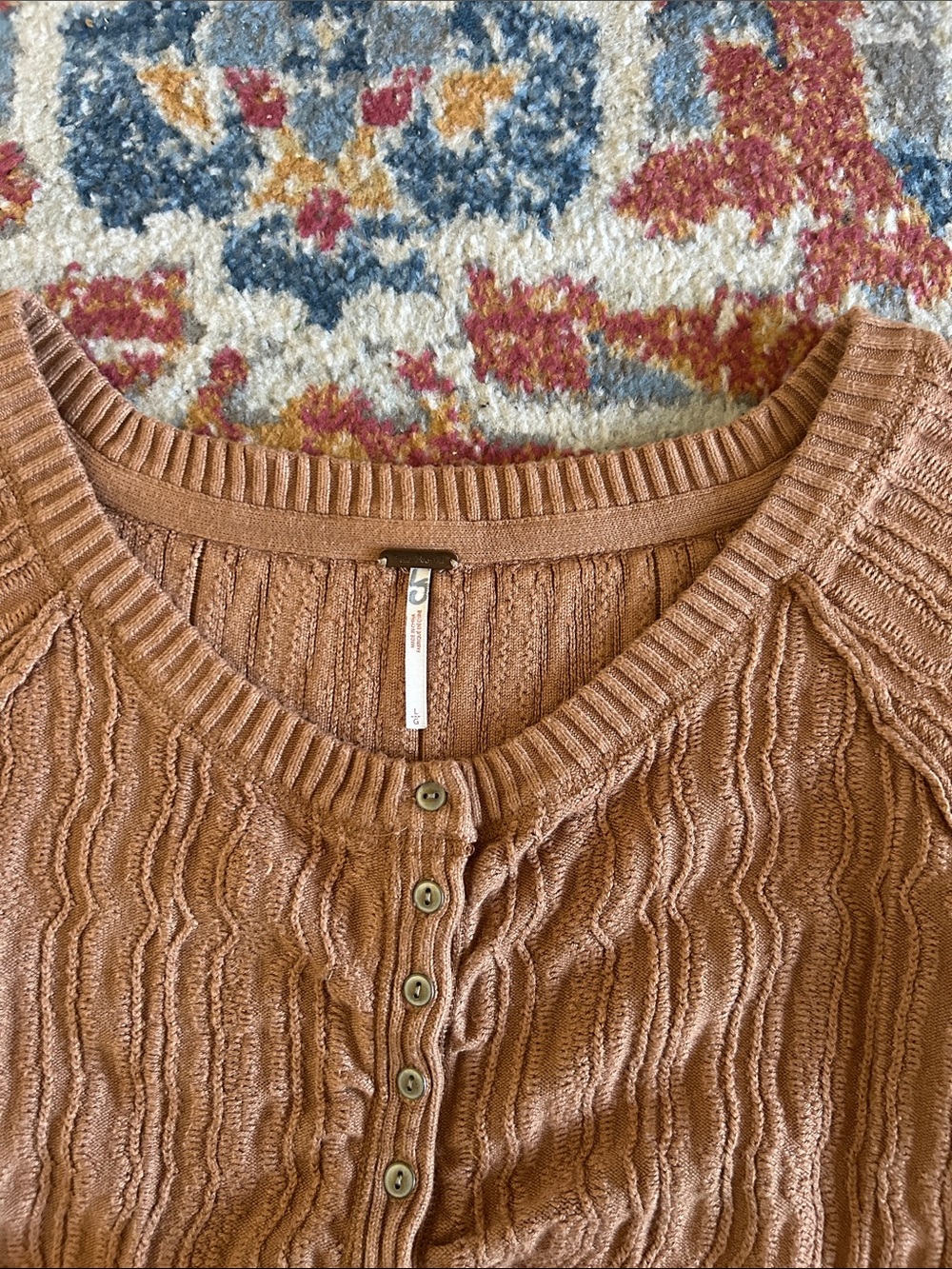 Free People Cropped Rib-Knit Button-Front Sweater Cardigan - Tan - Picture 3 of 5